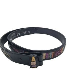 Vintage M&F Hand Woven Indian Blanket Black Leather Belt No Buckle Size 38